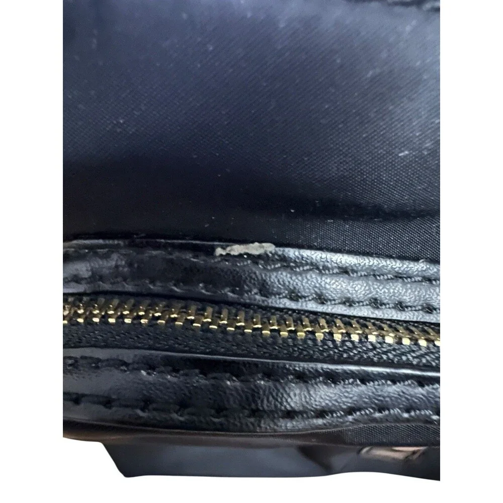Tory Burch Perry Nylon Crossbody Shoulder Bag Black Strap Green Interior